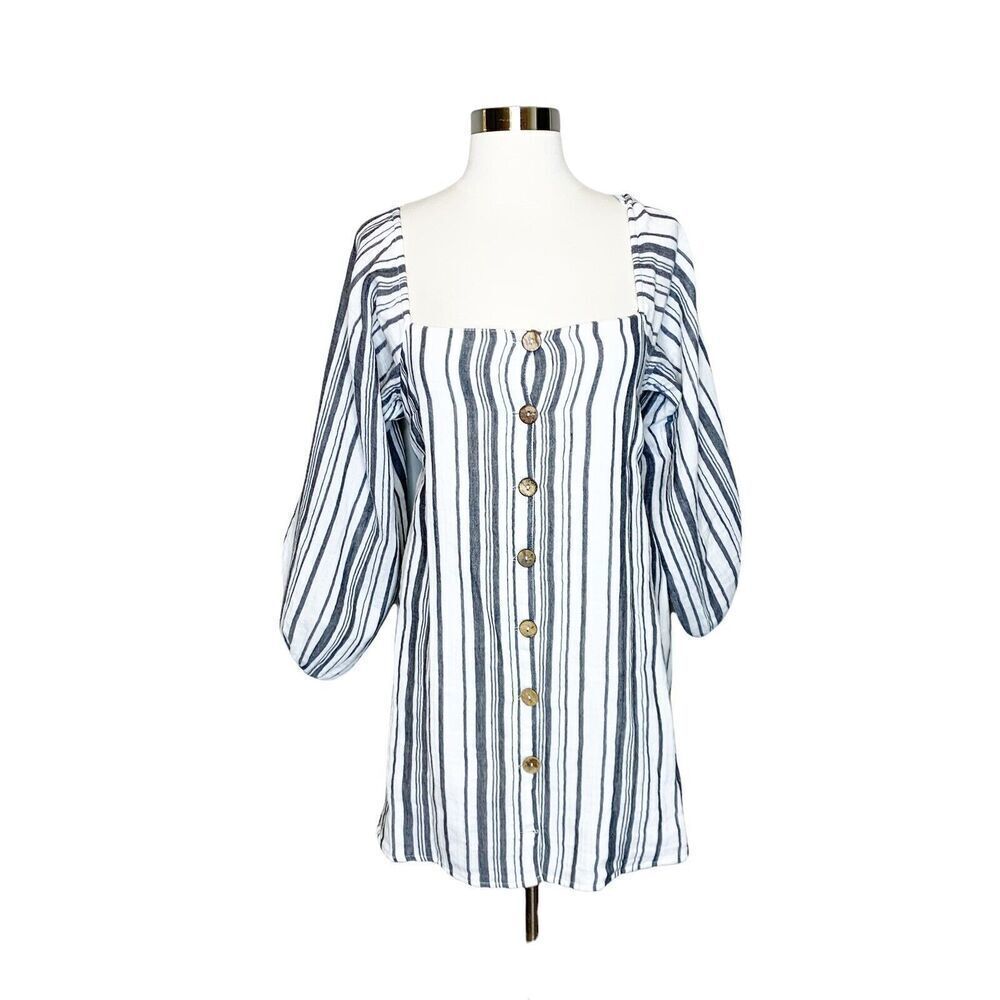 NEW Jen's Pirate Booty Size Small Ravello‎ Mini Dress Gray White Striped Smocked